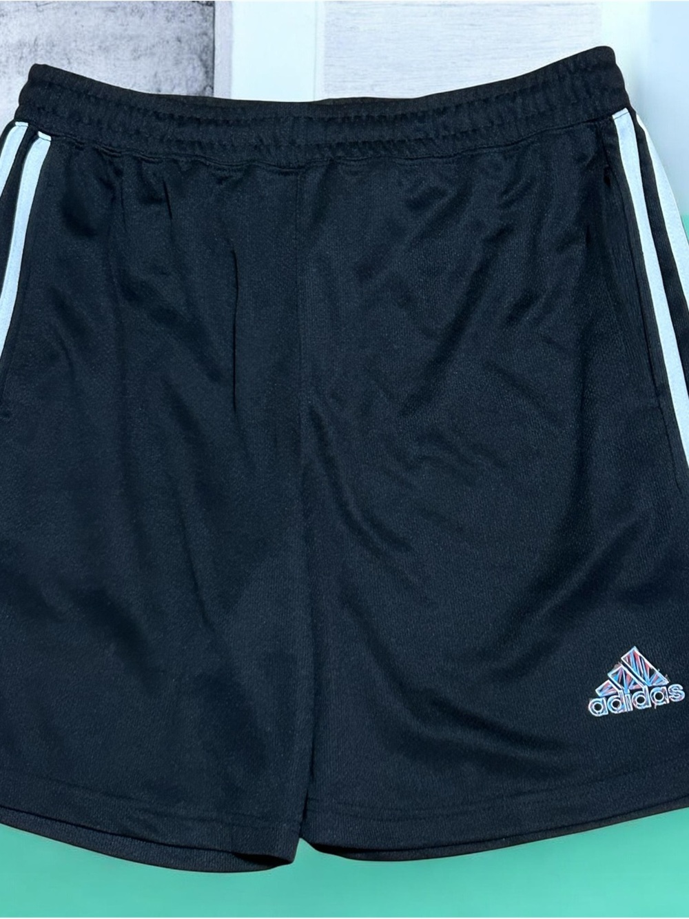 adidas Black Athletic Shorts with White Side Stripes